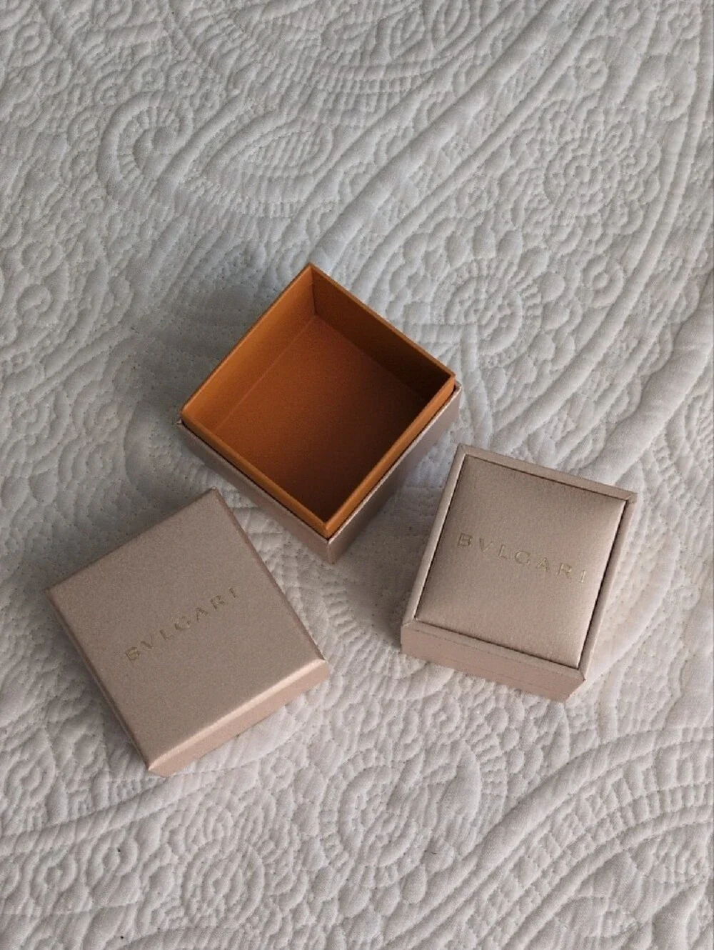 Bulgari Jewelry Gift Box with warm gold interior